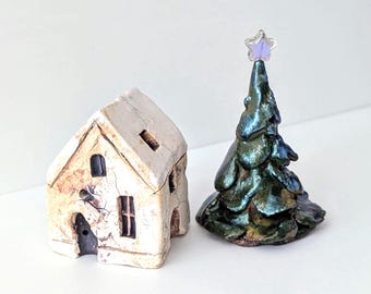 Ceramic Holiday Village House  - Miniature House - Clay House - Small house - Fairy Garden House - Whimsical little houses