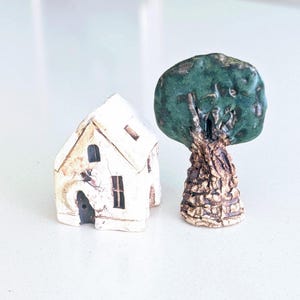 Handmade Miniature Ceramic House: Collectible Pottery Village, Aquarium Decor, Holiday little houses
