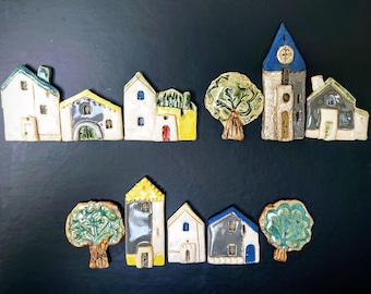 Handgemaakte aardewerkmagneten: grillig koelkastdecor, keukenaccenten, kleurrijke keramische huisjes, minihuizen, verzamelmagneten, housewarming