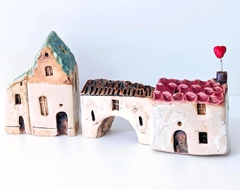 Small Cottage, Miniature House, Handmade Collectible houses, Pottery Figurine, Whimsical Clay House - Small house, Fairy Garden House