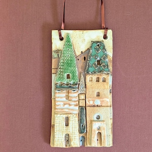 Handmade Ceramic House Plaque: European Town Pottery Wall Art