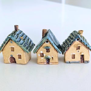 Miniature Ceramic House: Tiny Pottery Village, Fairy Garden Decor