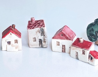 Handmade Miniature Ceramic House: Collectible Pottery Village, Aquarium Decor