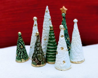 Miniature Ceramic Christmas Tree, Handmade Pottery Holiday Tree, Tiny Fairy Garden Decor, Ring Holder, Winter Village Tabletop Decor