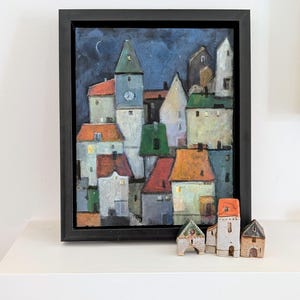 Original Hand-Painted Cityscape Art: Colorful Houses, Acrylic on Canvas