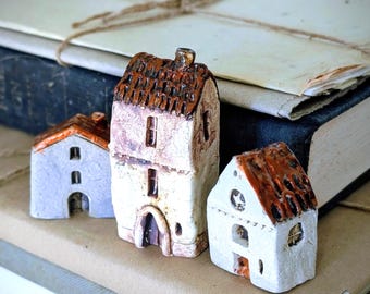 Handmade Miniature Ceramic House: Collectible Pottery houses, Small Buildings Sculpture