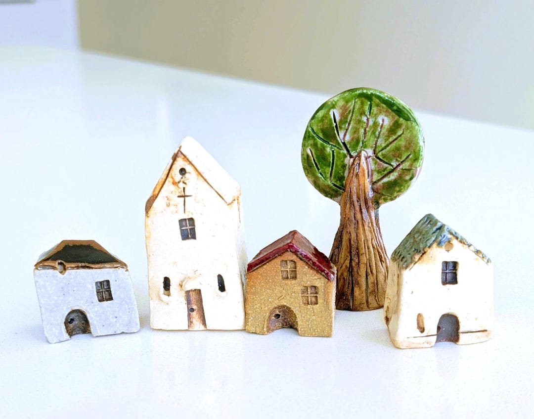 Handmade Buildings Handmade Pottery Houses, Mini House 4-set, Small Clay Houses, Whimsical ...