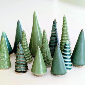 Mini ceramic trees, Holiday trees, Evergreen pottery trees, Miniature trees, Dollhouse trees, Fairy trees, Model train decor, Ring holder