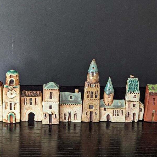 Pottery houses, Small houses, Tiny clay house, Mini ceramic houses, Little buildings, Model train cottages, Fairy garden, Housewarming GIft