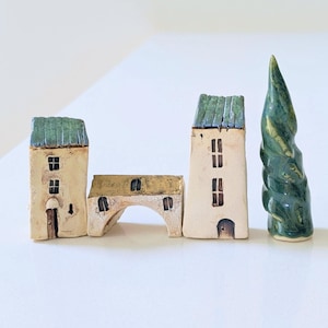 Small houses SET, Pottery house, Mini clay house, Housewarming Gift, Terrarium pottery decor,  Tiny ceramic houses, Holiday Village cottages