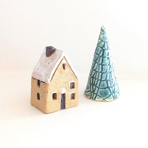 Miniature Ceramic House: Handmade Holiday Village Pottery Decor