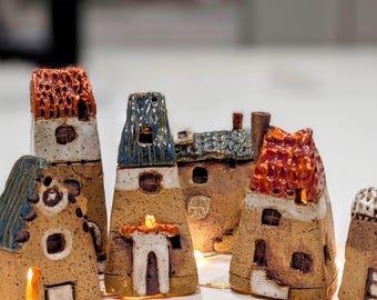Handmade Miniature Houses: Collectible Holiday Village, Small Houses, Whimsical Home Decor, Cottagecore Decor, Fairy Garden Accessories