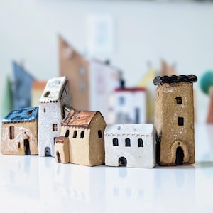 Miniature Ceramic House: Hand-Sculpted Stoneware Pottery, Tiny Village Decor