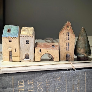 Mini ceramic houses SET, Pottery houses, Small houses, Holiday Village, Tiny clay house, Terrarium pottery decor, Model train cottages