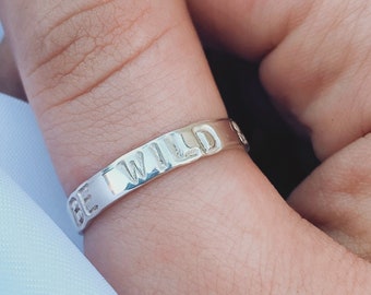 Custom Stamped Ring Sterling Silver, Message Silver Ring, Affirmation jewellery, Quote Ring