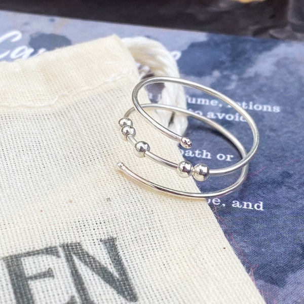 Adjustable silver anxiety ring, spiral fidget ring, Sterling Silver worry ring, fidget jewellery, anxiety spinner