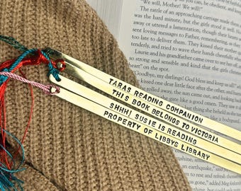 Personalised Brass Bookmark: Custom Stamped Quote, Tassel