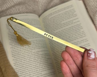 Personalised Brass Bookmark: Gold Stamped Name, Luxury Tassel Bookmark