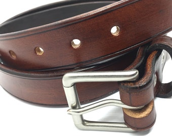 Cinturón de cuero grueso / Hecho en EE. UU. / Cuero de grano completo / Cuero curtido vegetal / Cuero curtido vegetal / Hombre / Mujer / Cinturón sin hebilla