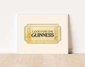 Vintage Guinness Ticket Art Print – Irish Pub Decor (8x10)