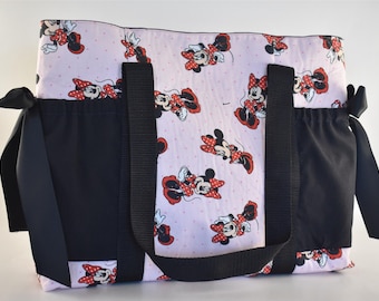 Handmade Pink Minnie Mouse Tote Bag: Cotton Lined Bag with Bows