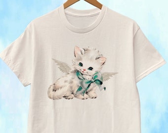 Angel Kitty Sweatshirt Unisex / T-shirt Unisex - Vintage Style Cat Art