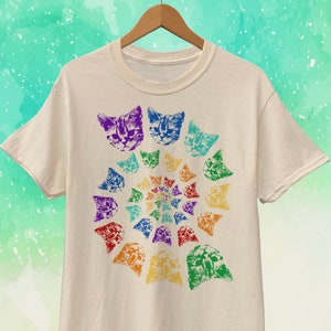 Uniseks T-shirt Spiral Cat Rainbow