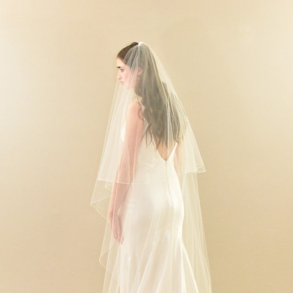 Pencil Edge Cathedral Veil with Blusher | Two Tier Cathedral Length Veil | Pencil Edge Veil | Cathedral Veil with Blusher | Cathedral Veil