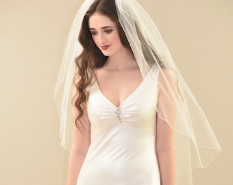 Fingertip Wedding Veil: 42" Pencil Edge, Bridal Illusion