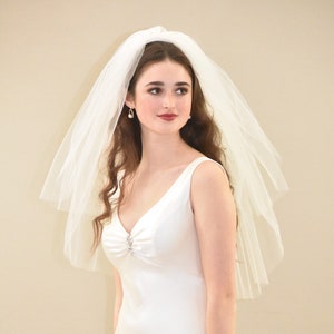 Two Tier Elbow Wedding Veil: Bridal Illusion Tulle, Metal Comb