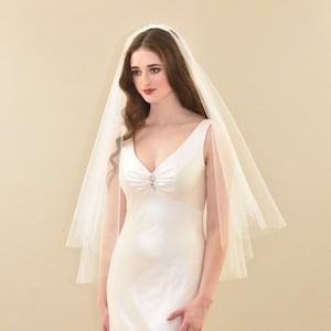 Simple Elegant Mid Length Veil with Blusher | Minimalist Blusher Veil | Two Tier Elbow Length Veil  | 2 Layer Mid Length Veil | Bridal Veil