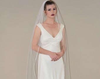 72 in/Medium Volume One Tier Cascade Satin Cord Veil in Ivory Buy 72 In/medium Volume One Tier Cascade Satin Cord Veil  main image 3