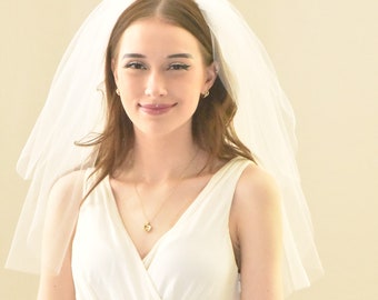 Velo de novia de dos niveles: Blusher corto, USA Bridal Illusion