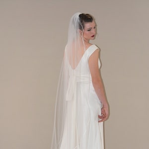 Floor Length Wedding Veil: Thin Satin Ribbon Trim, Metal Comb