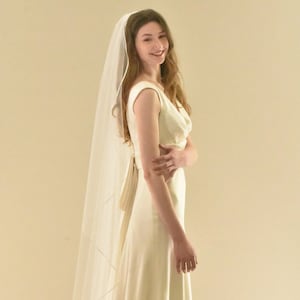 Angel Cut Floor Length Wedding Veil: Thin Satin Ribbon Trim