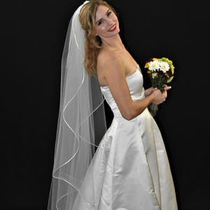 Waltz Length Waterfall Wedding Veil: Satin Ribbon Edge, 65&quot; Long
