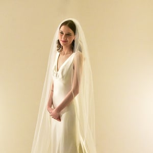 Sheer Cathedral Wedding Veil: Satin Cord Ribbon Edge, 108&quot; Long