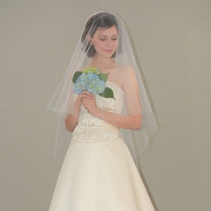 Two Tier Wedding Veil: Minimalist Bridal Blusher, Mid Length (30/42 inch)