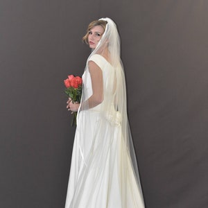 Floor Length Wedding Veil: Ivory Satin Ribbon Trim, 75&quot; Long