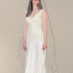 Satin trim double layer cream veil in 1 metre length main image 0