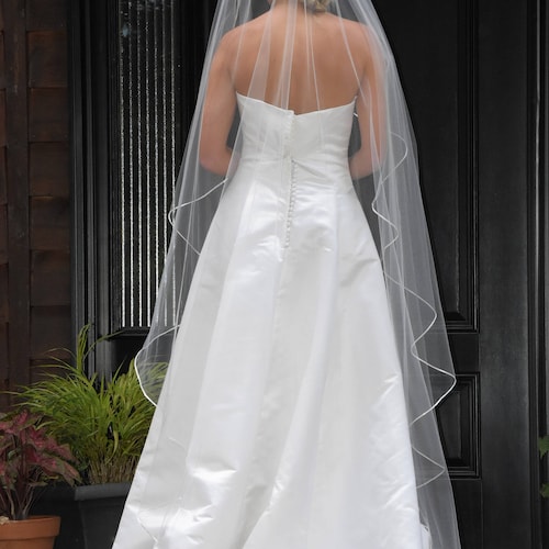 Voile cathédrale coupe ange : bordure en ruban de satin, illusion nuptiale américaine