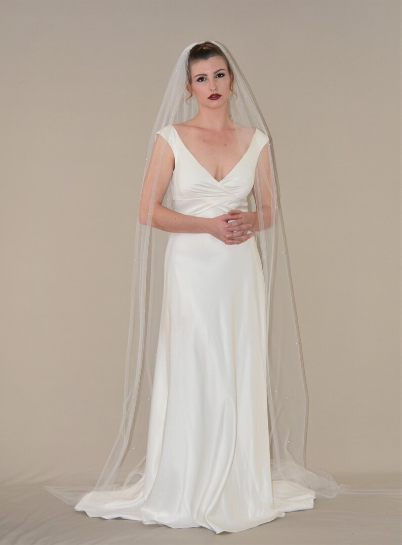 Pearl Cathedral Veil Pearl Veil Chapel Length Veil Etsy