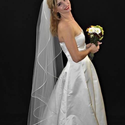 Waltz Length Waterfall Wedding Veil: Satin Ribbon Edge, 65 