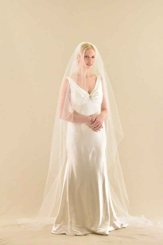 Meihuida Layers Wedding Bridal Veil Lace White/Ivory Cathedral Length Birdcag Edge Bride