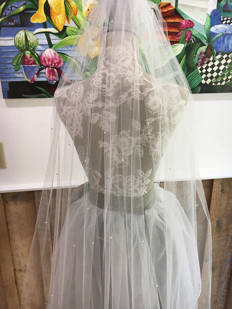 Pearl Cathedral Veil Pearl Veil Chapel Length Veil Etsy