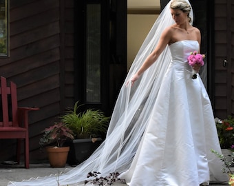 Cathedral Wedding Veil: Full Volume, Thin Satin Ribbon Edge, 108" Long