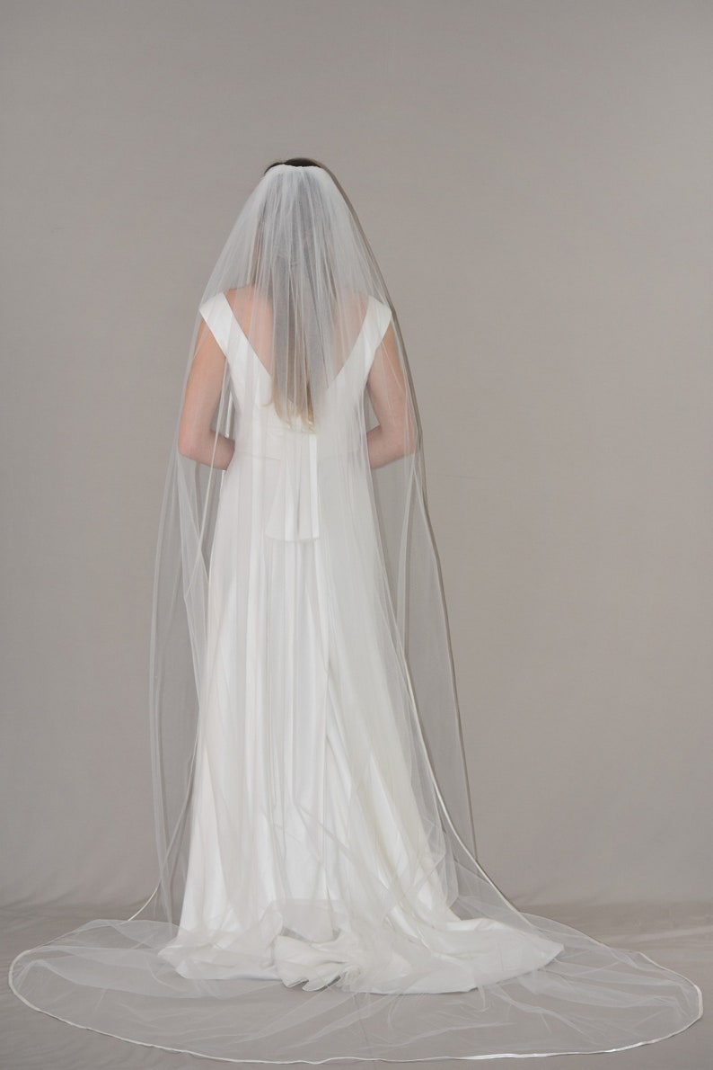 Standard Volume Cathedral Veil With Satin Trim Cathedral Etsy