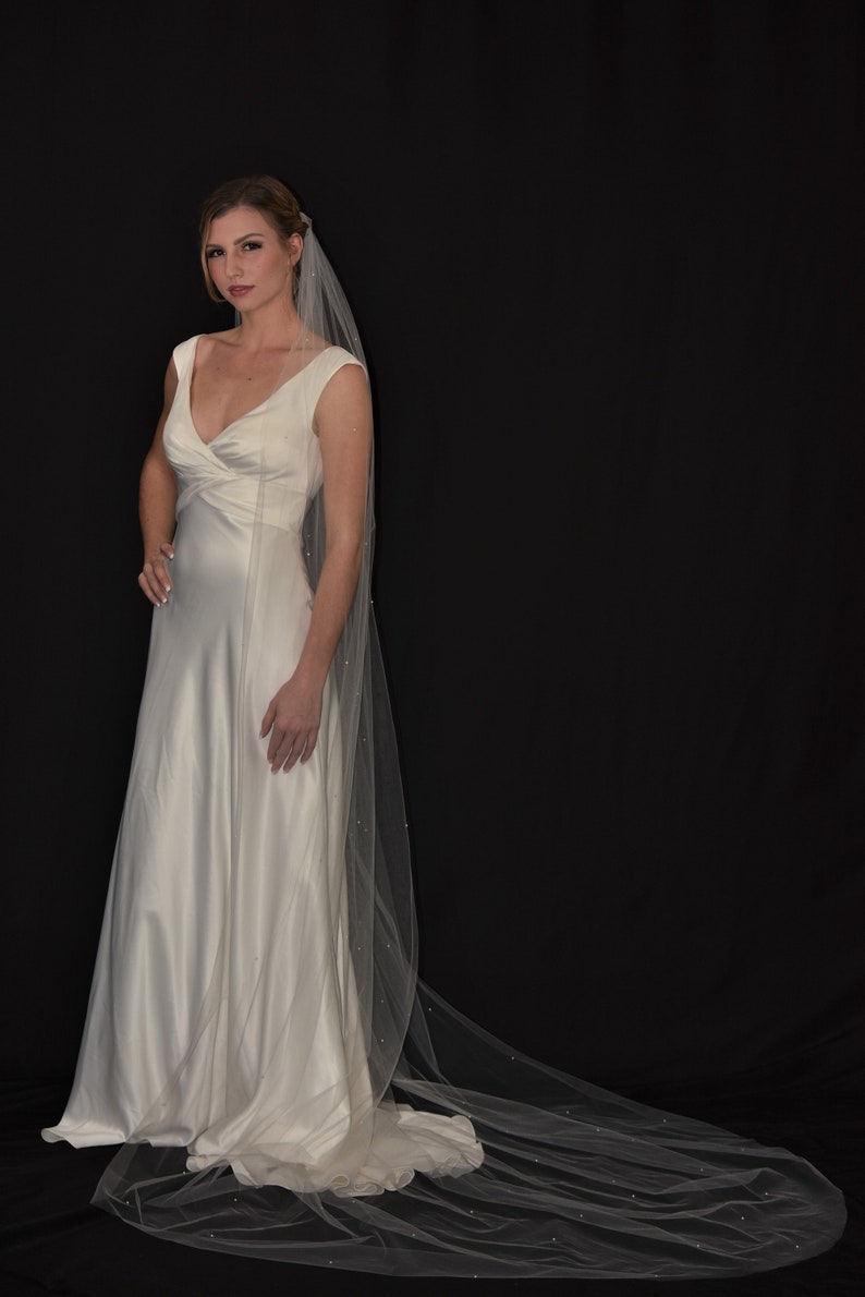 Pearl Cathedral Veil Pearl Veil Chapel Length Veil Etsy