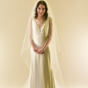 Angel Cut Cathedral Veil: Satin Cord Ribbon Trim, 108&quot; Long