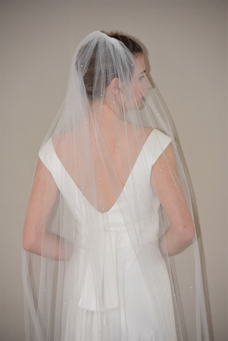 Pearl Cathedral Veil Pearl Veil Chapel Length Veil Etsy